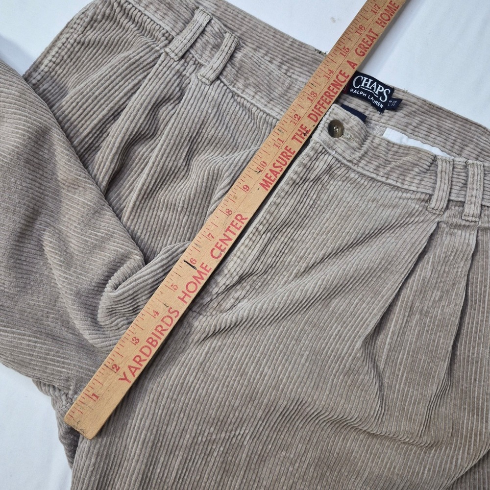 Chaps Ralph Lauren Pants Mens 38/32 (37/31) Tan Pleated Corduroy Trousers Cuffed - Picture 10 of 11